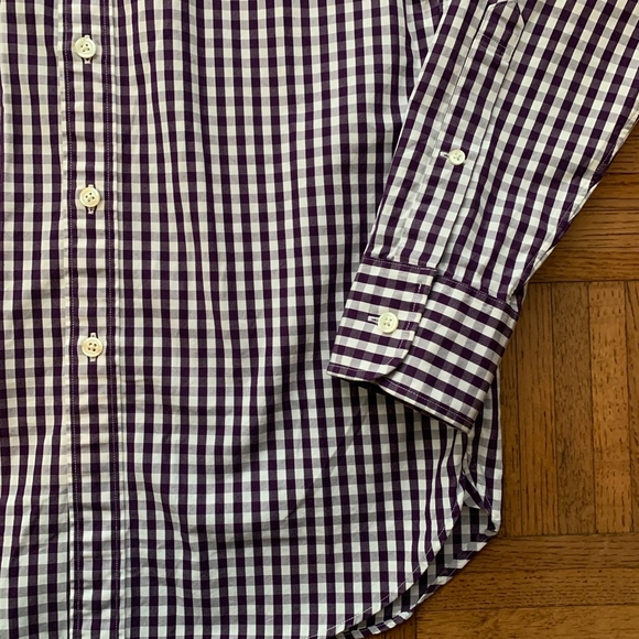 Men's J. Crew Check Gingham Purple White Shirt, S - Picture 3 of 5
